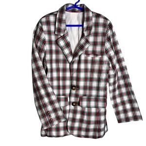 Kids‎ Bella Bliss Plaid Blazer Jacket White Red Green Button Front Size 12